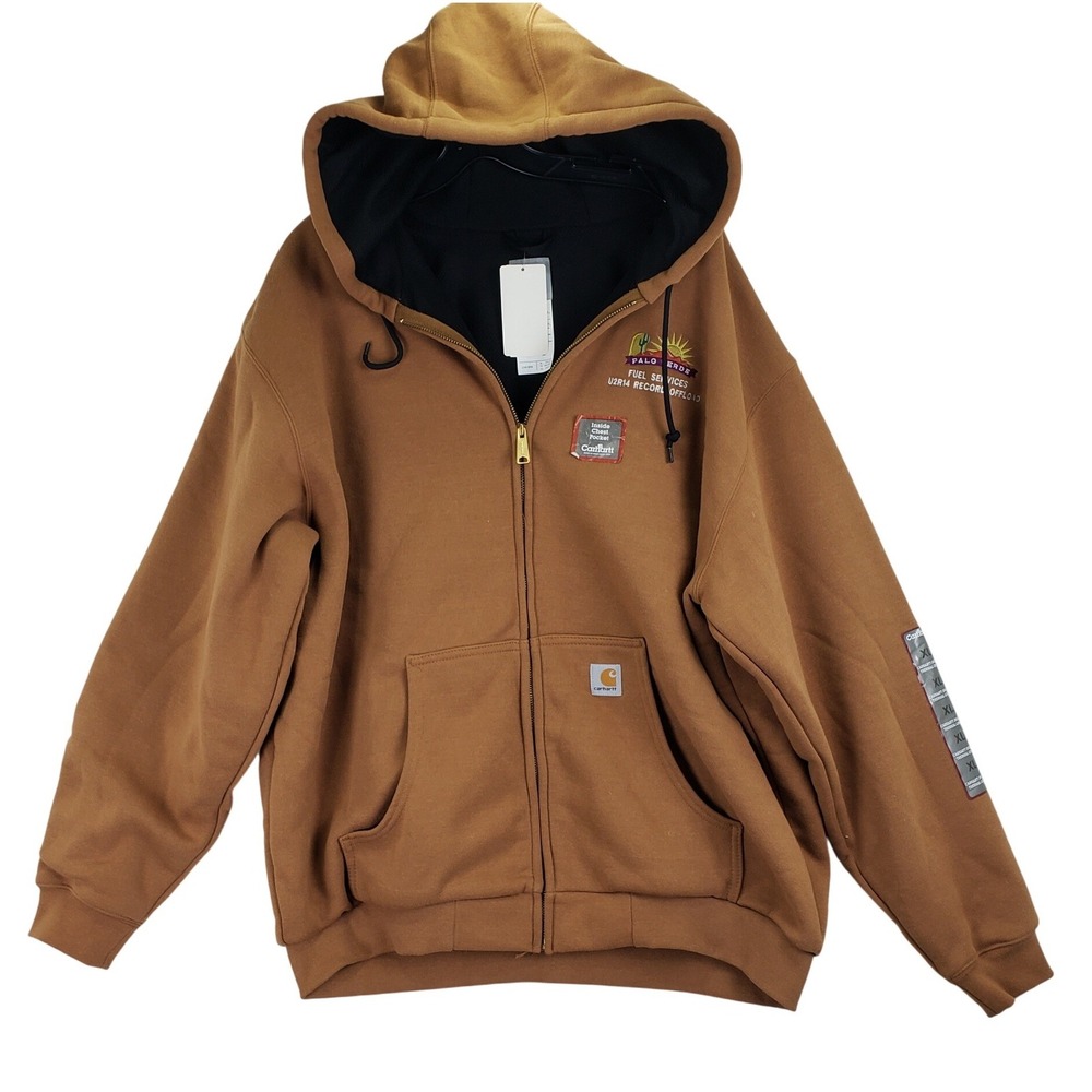 Carhartt J149 Thermal Lined Full Zip‎ Hoodie Mens XL Brown Workwear Jacket